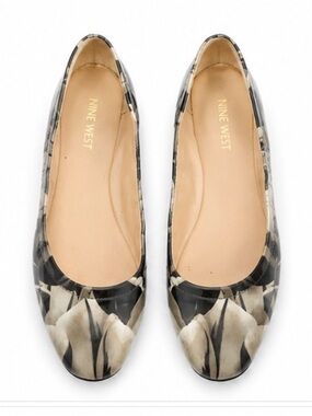 Nine West Black & Ivory Floral Print Ballet Flats/Classic Comfort Slip On  7.5M